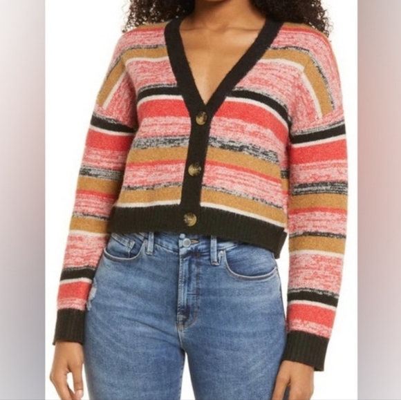 NWT BP Crop Sweater Cardigan Black Marl Stripe XS - Picture 1 of 6